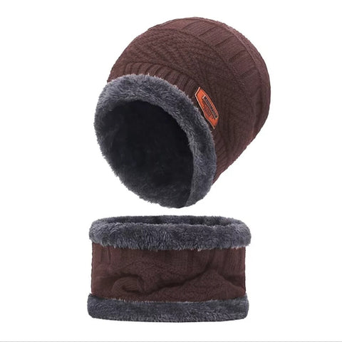 Beanie Cap Neck Warmer Beanie Full Set-2 Piece Borwn
