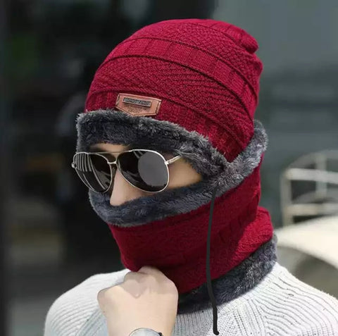 Beanie Cap Neck Warmer Beanie Full Set-2 Piece Red
