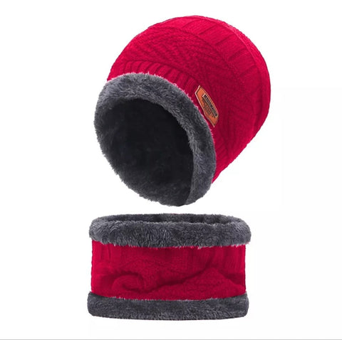Beanie Cap Neck Warmer Beanie Full Set-2 Piece Red