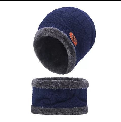 Beanie Cap Neck Warmer Beanie Full Set-2 Piece Blue