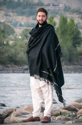 BLACK COLOUR PASHMINA WOOLEN SHAWL FOR MEN LIGHT-WEIGHT